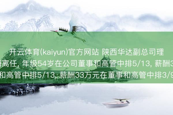开云体育(kaiyun)官方网站 陕西华达副总司理及财务郑重东说念主高蔚离任, 年级54岁在公司董事和高管中排5/13, 薪酬33万元在董事和高管中排3/9